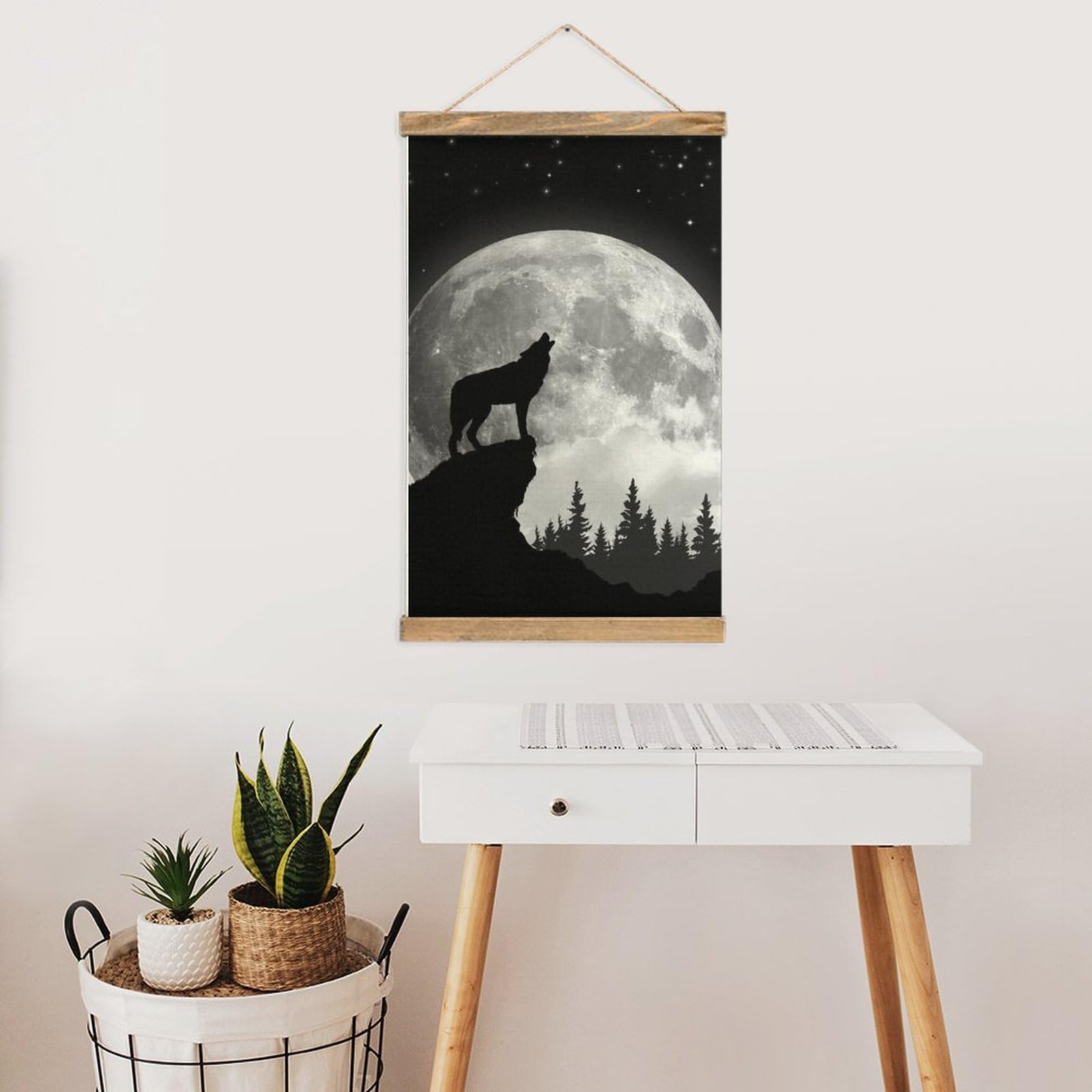 Amazon.co.jp: 満月に吠えるオオカミのポスター キャンバス 壁アート